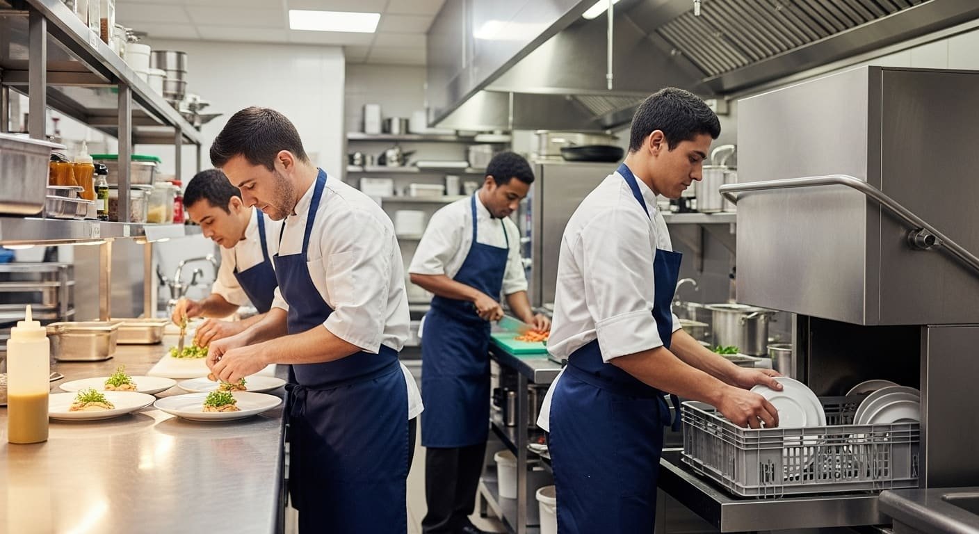 Kitchen staff on demand cooks prep dishwashers